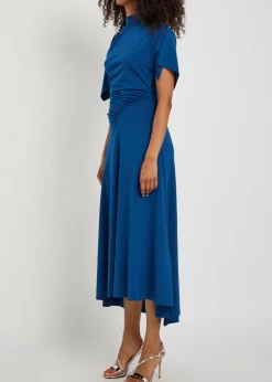 Asymmetric ruched stretch-jersey midi dress