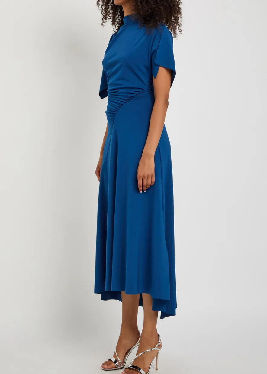 Asymmetric ruched stretch-jersey midi dress