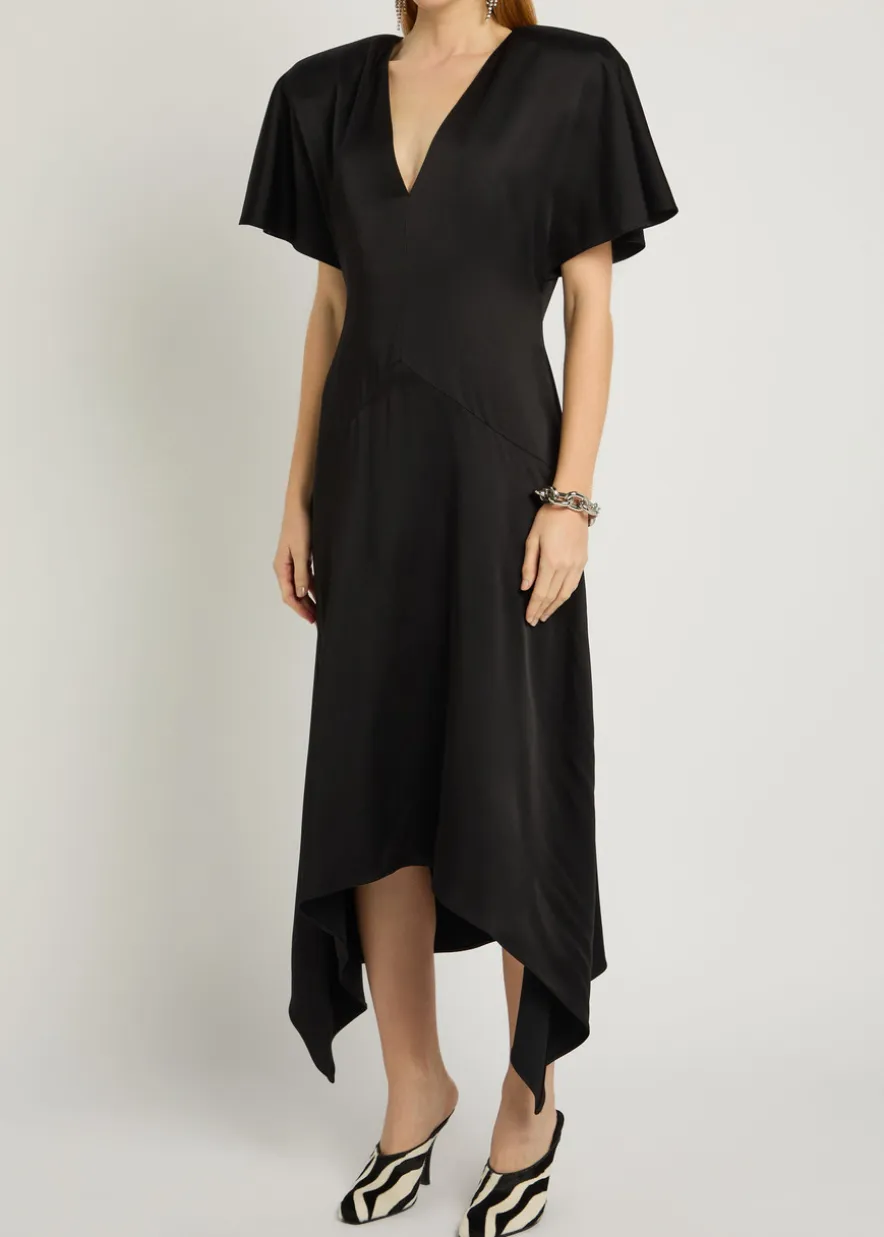 Asymmetric satin midi dress