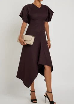 Asymmetric wool midi dress