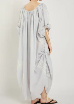 Athenais striped ruched cotton midi dress