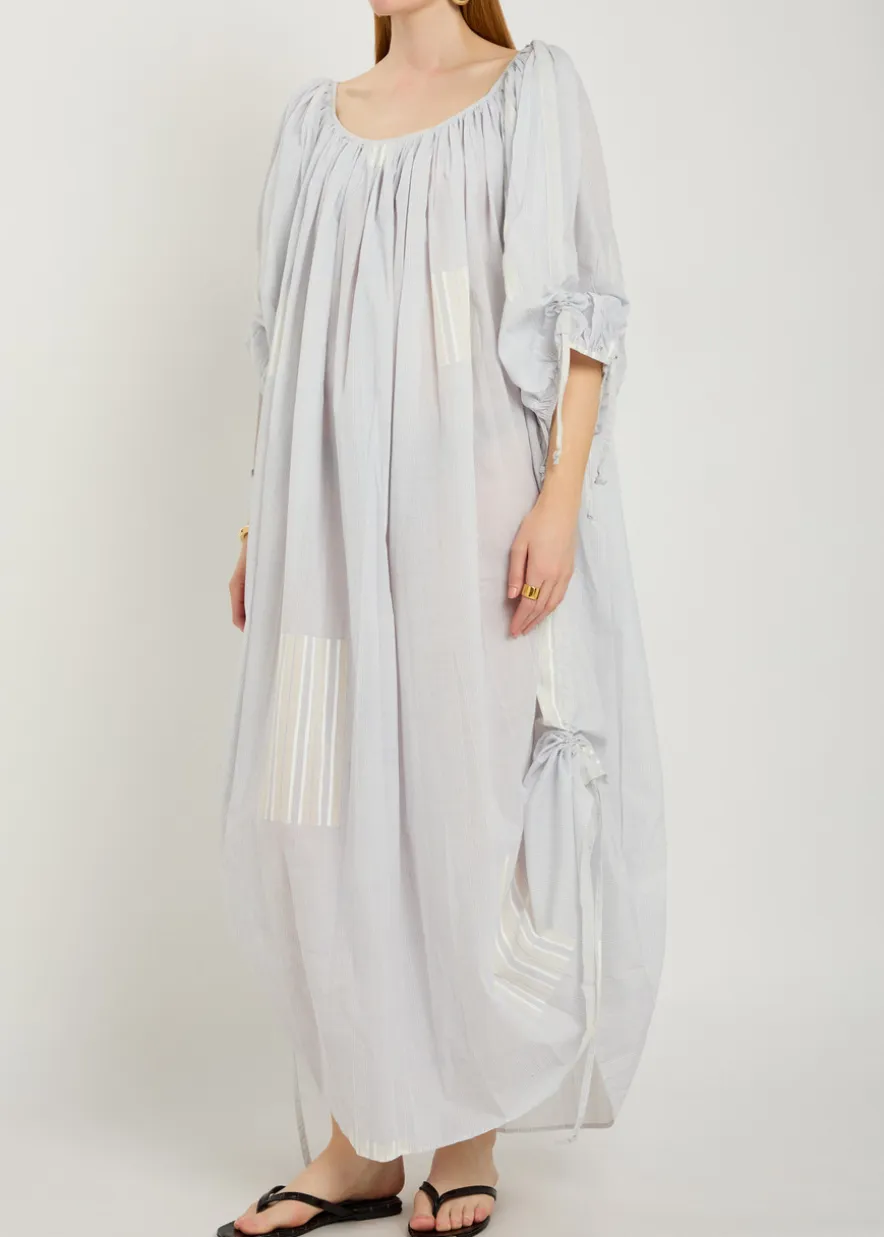 Athenais striped ruched cotton midi dress