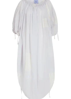 Athenais striped ruched cotton midi dress