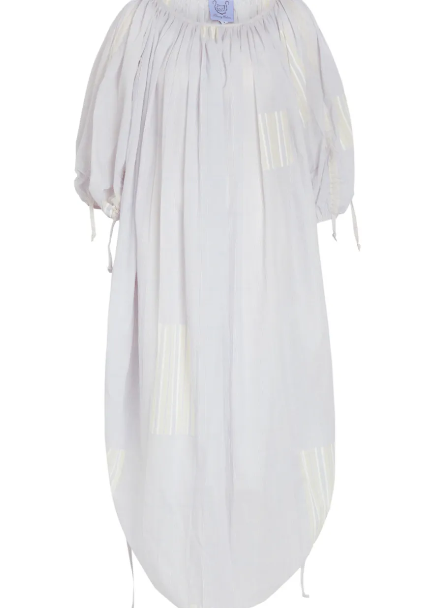 Athenais striped ruched cotton midi dress
