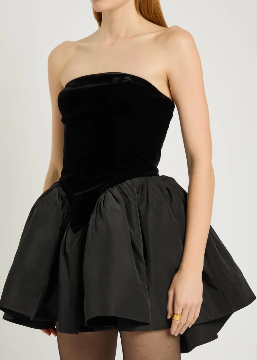 Atlas strapless velvet mini dress
