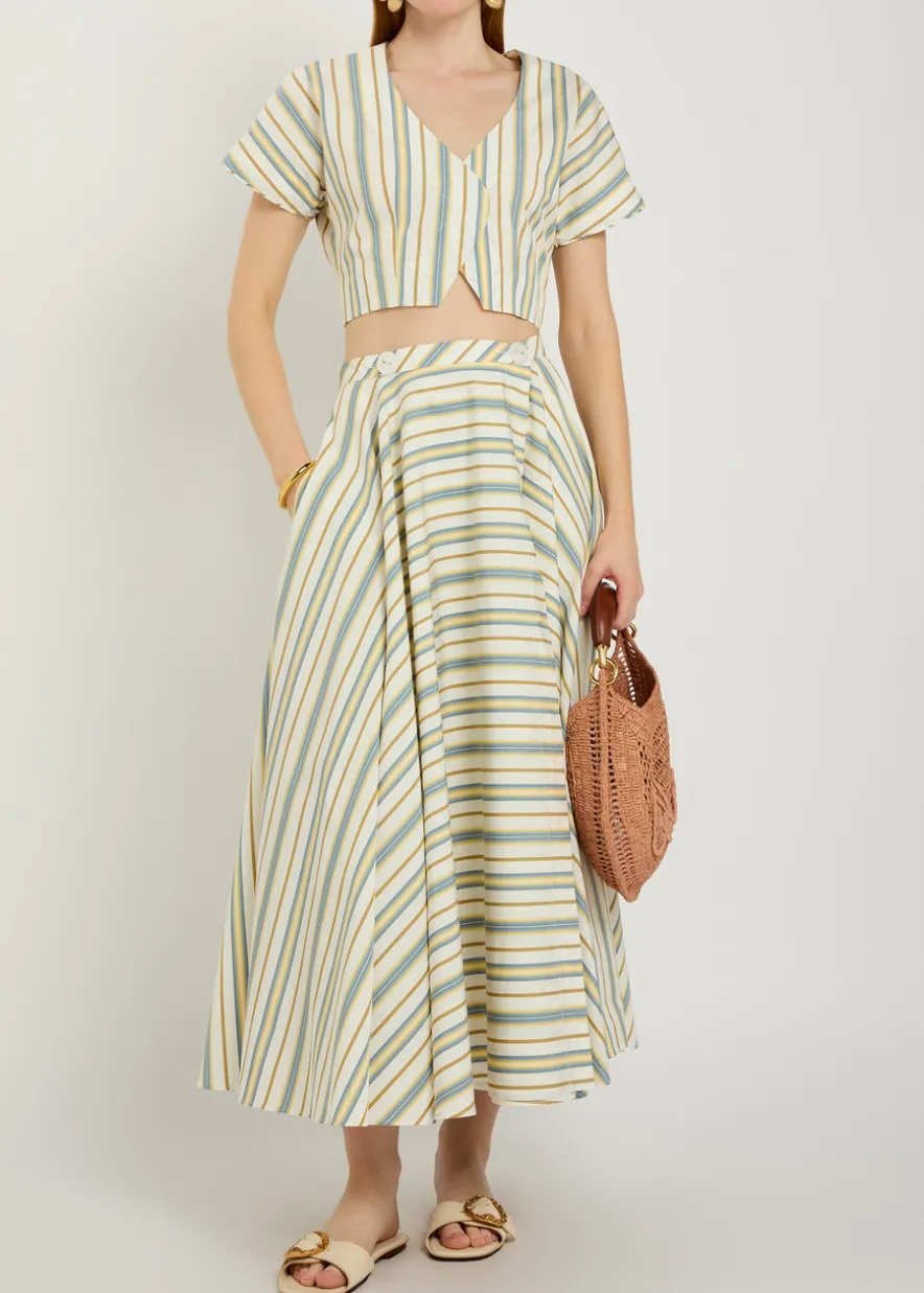 Audrey striped cotton midi wrap skirt