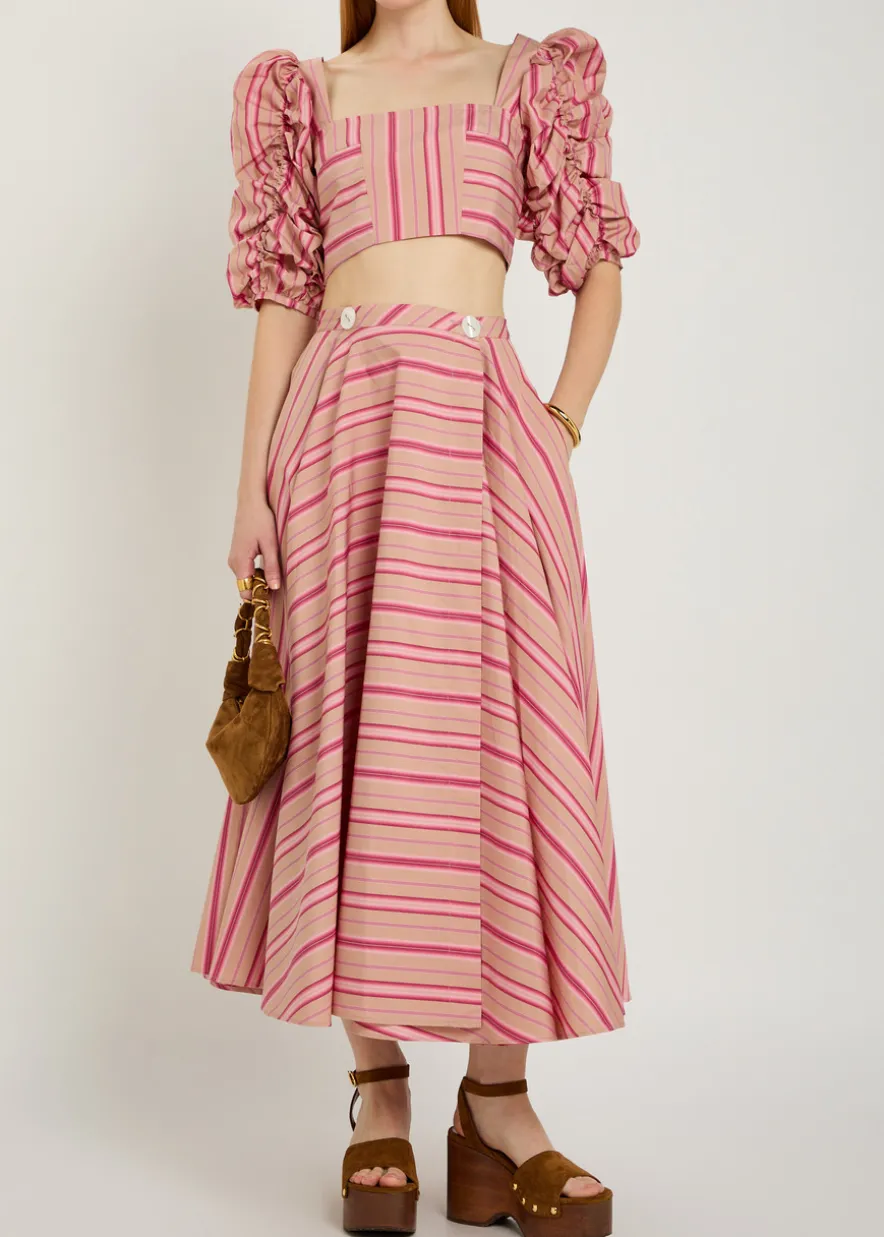Audrey striped cotton midi wrap skirt
