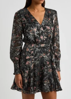 Audriana floral-applique mesh wrap mini dress