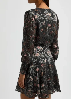 Audriana floral-applique mesh wrap mini dress
