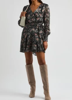 Audriana floral-applique mesh wrap mini dress