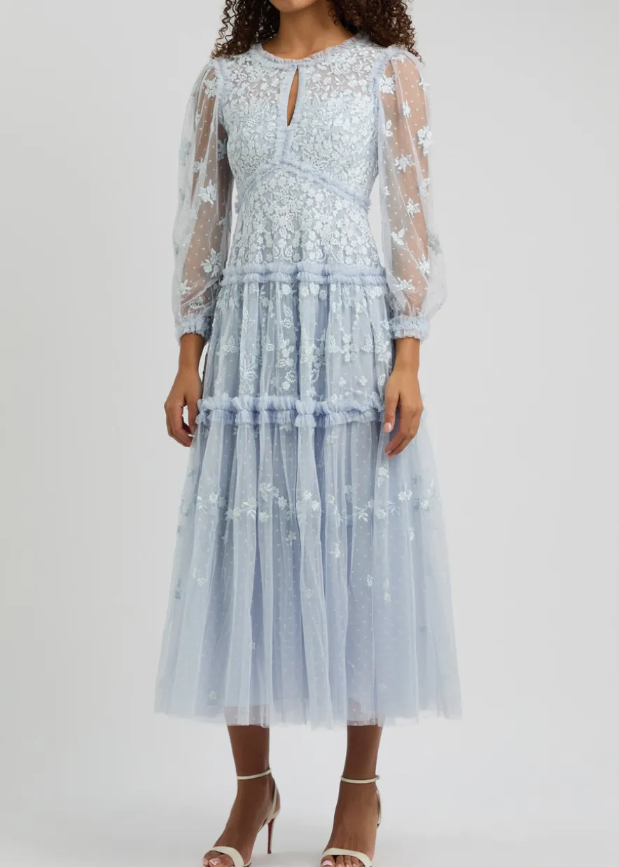 Autumn Lace embroidered tulle maxi dress