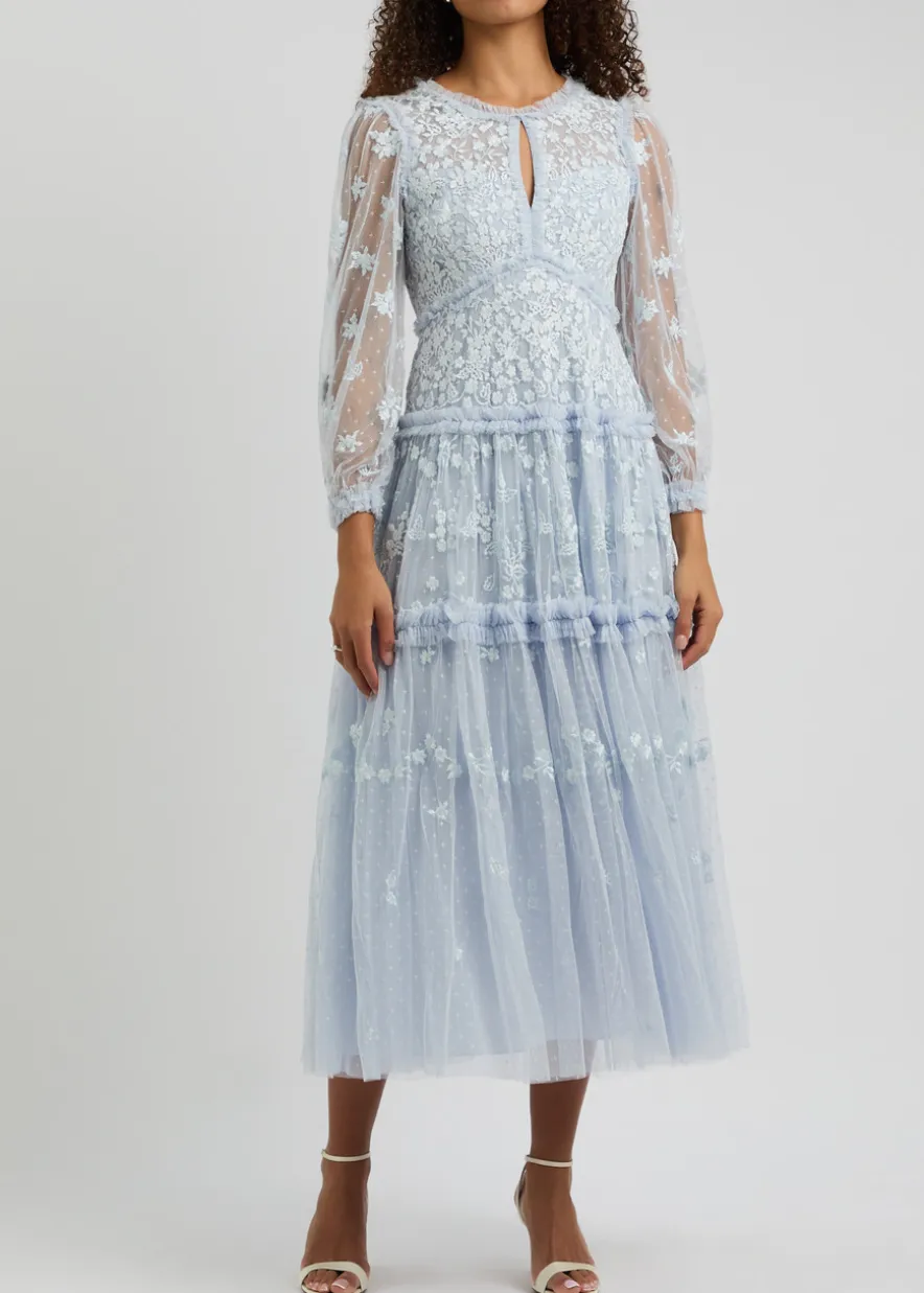 Autumn Lace embroidered tulle maxi dress