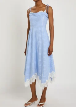Avaleigh striped lace-trim cotton midi dress
