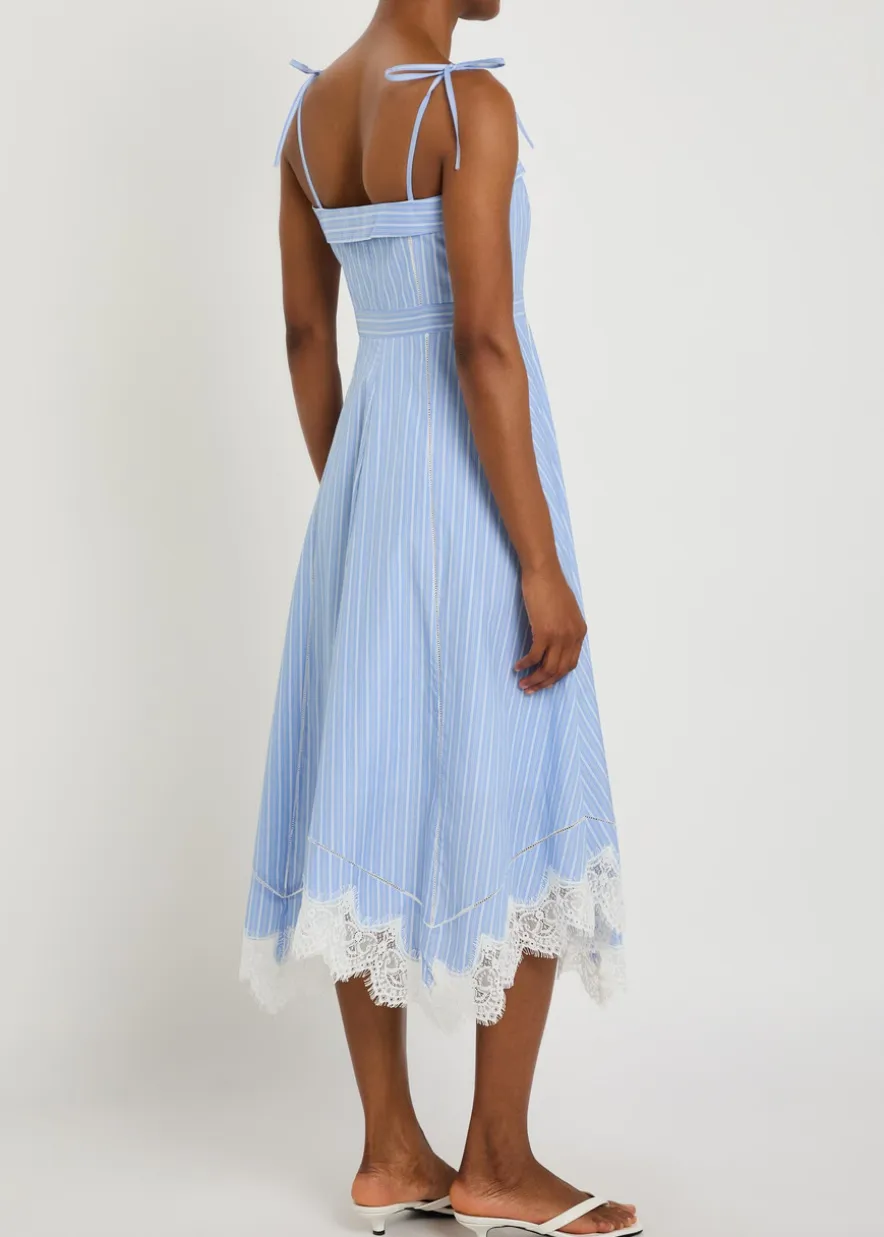 Avaleigh striped lace-trim cotton midi dress