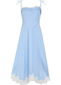 Avaleigh striped lace-trim cotton midi dress
