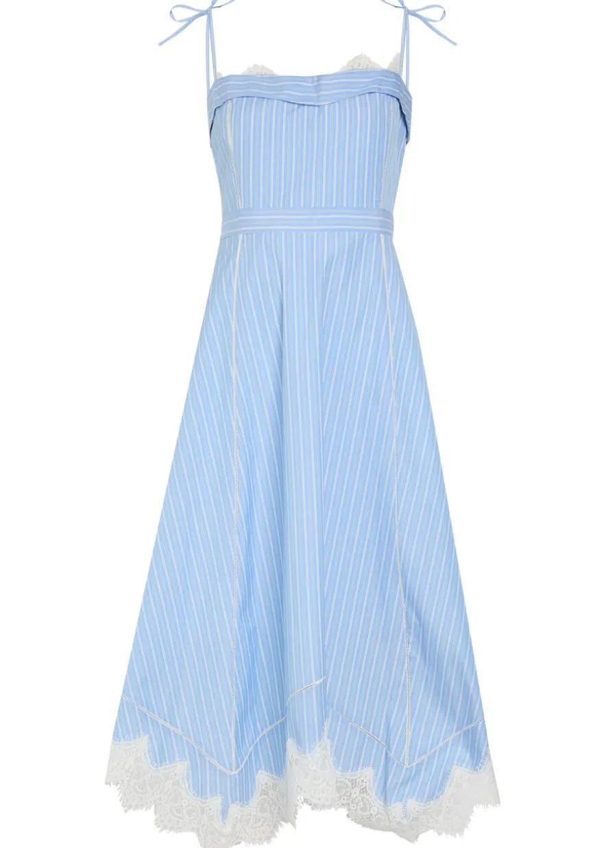 Avaleigh striped lace-trim cotton midi dress
