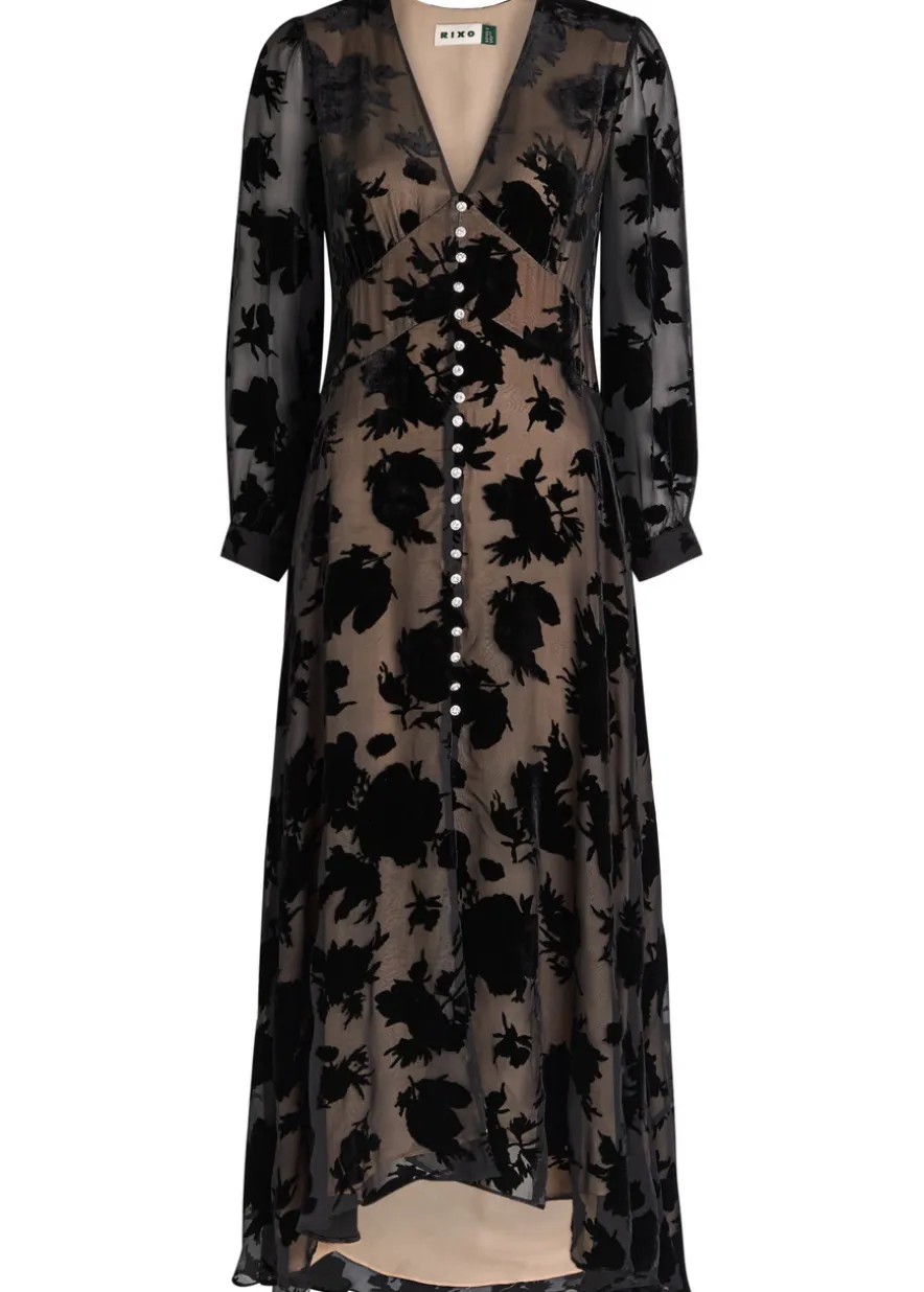 Avalyn velvet-devoré chiffon midi dress