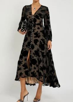Avalyn velvet-devoré chiffon midi dress