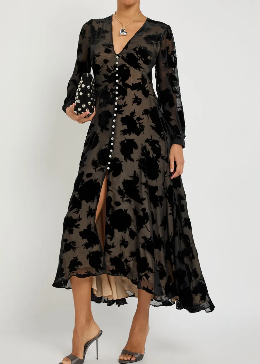 Avalyn velvet-devoré chiffon midi dress
