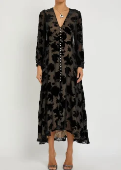 Avalyn velvet-devoré chiffon midi dress