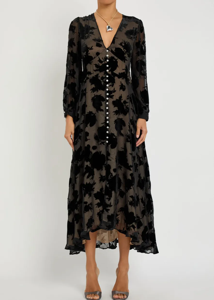 Avalyn velvet-devoré chiffon midi dress