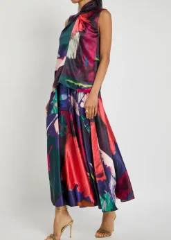 Ava printed silk-satin top