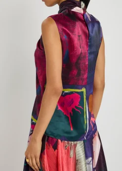 Ava printed silk-satin top