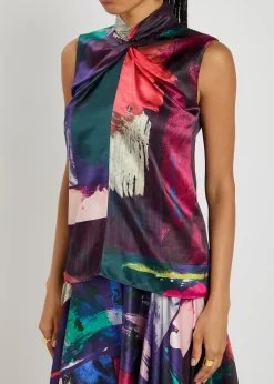Ava printed silk-satin top