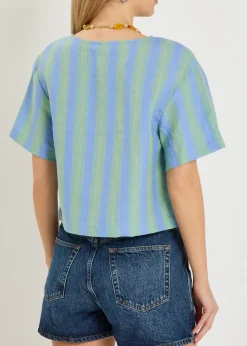 Ava striped tie-front linen blouse
