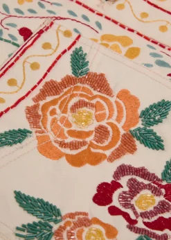 Avery floral-embroidered denim jacket