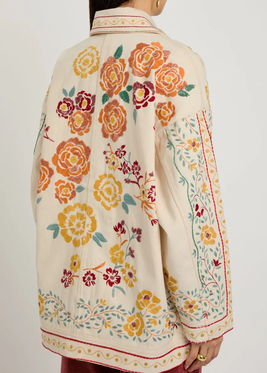 Avery floral-embroidered denim jacket