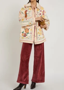 Avery floral-embroidered denim jacket
