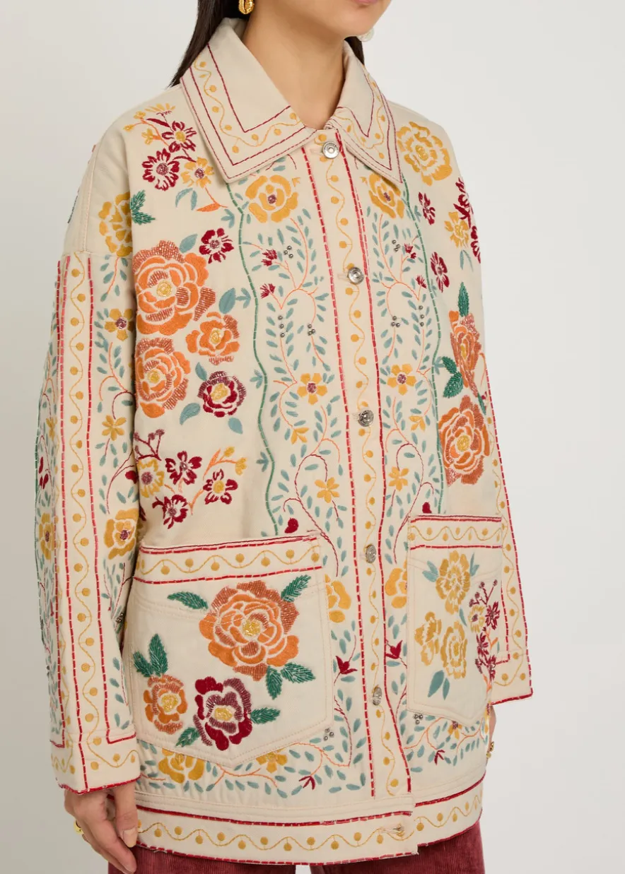 Avery floral-embroidered denim jacket