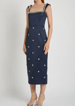 Ayla crystal-embellished satin-crepe midi dress