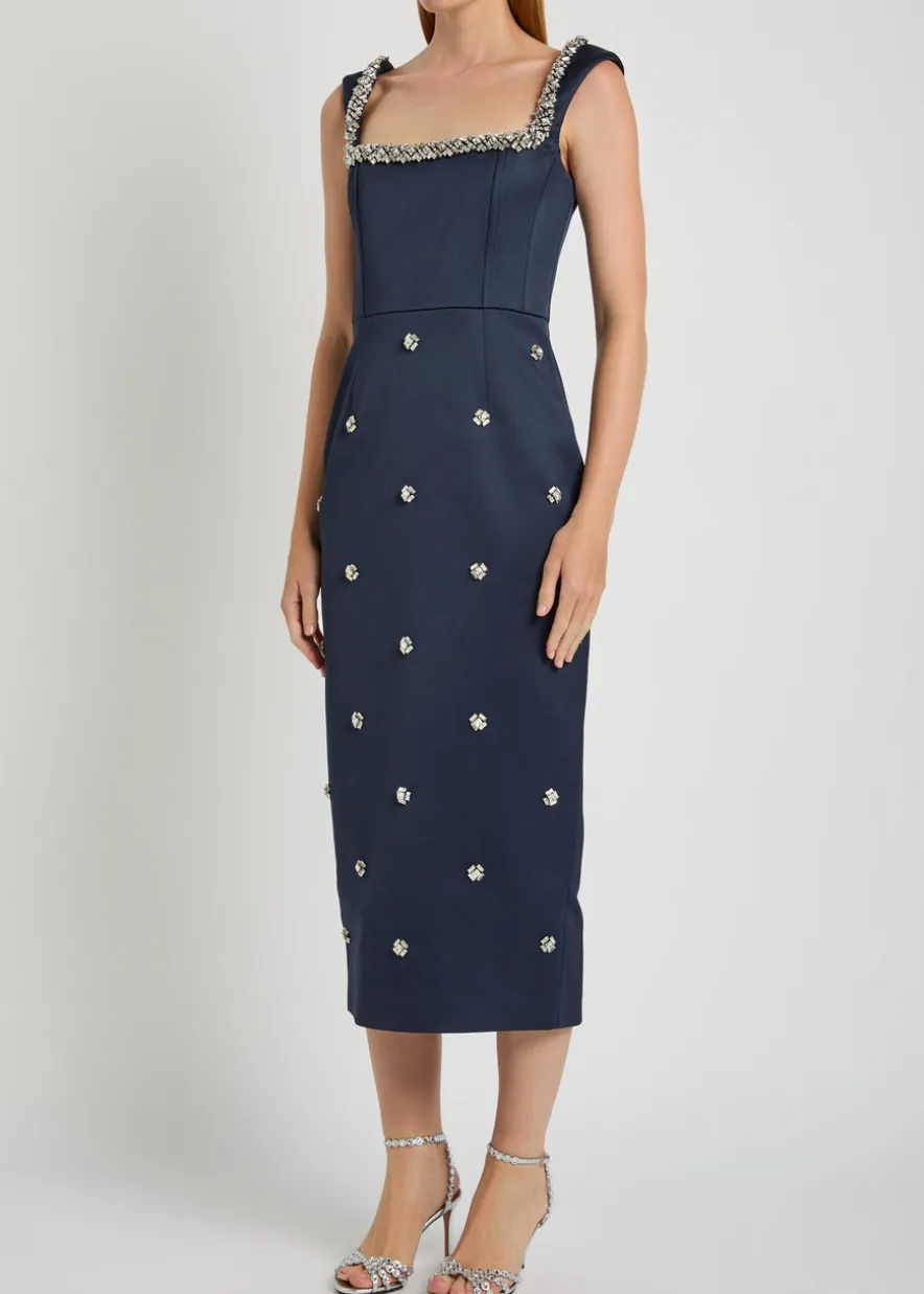Ayla crystal-embellished satin-crepe midi dress
