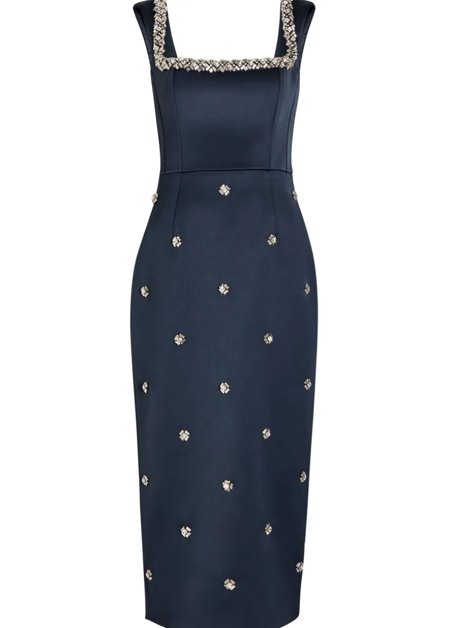 Ayla crystal-embellished satin-crepe midi dress