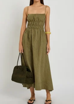 Ayla striped linen midi dress