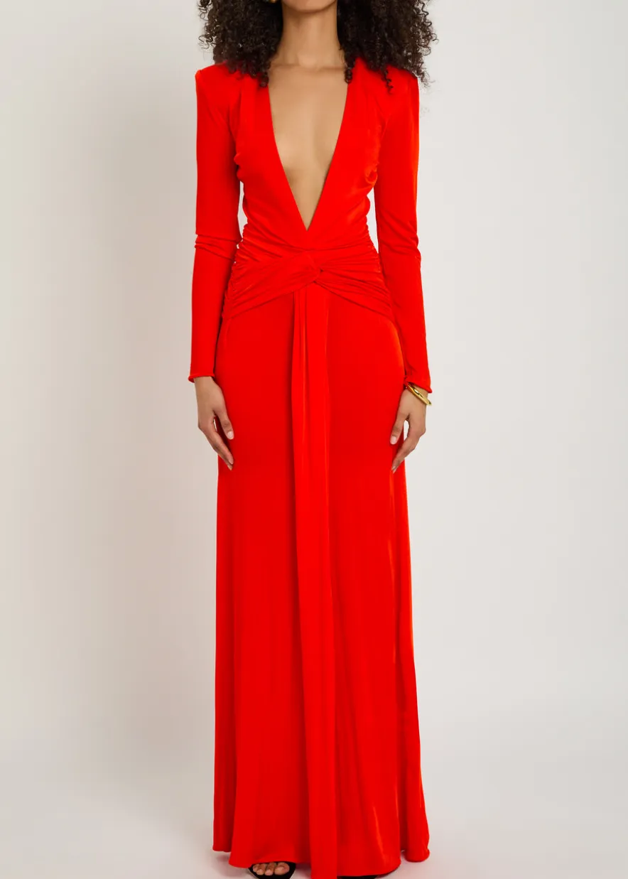 Azure ruched stretch-jersey gown