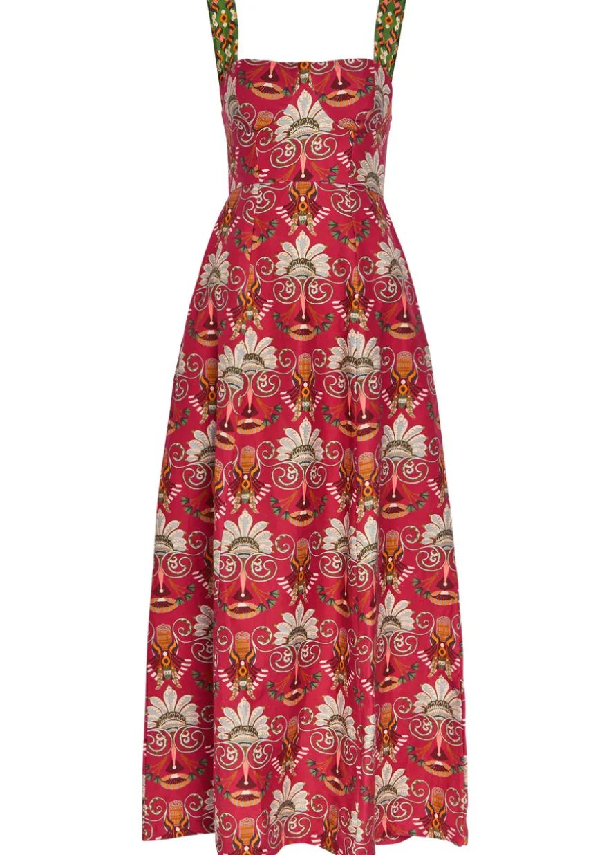 Azzurra printed cotton and linen-blend midi dress