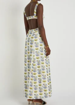 Azzurra printed linen-blend midi dress