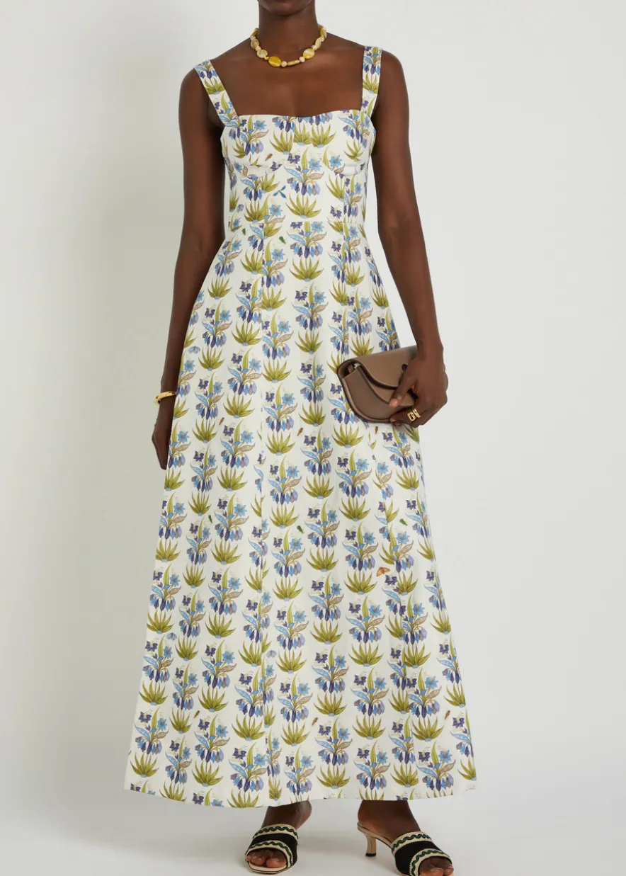 Azzurra printed linen-blend midi dress