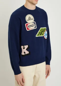 Badges appliquéd cotton and wool-blend jumper