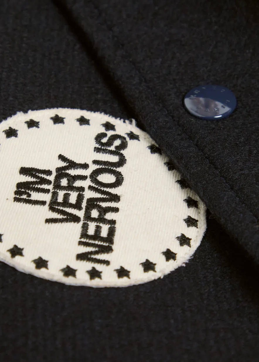 Badges appliquéd wool varsity jacket
