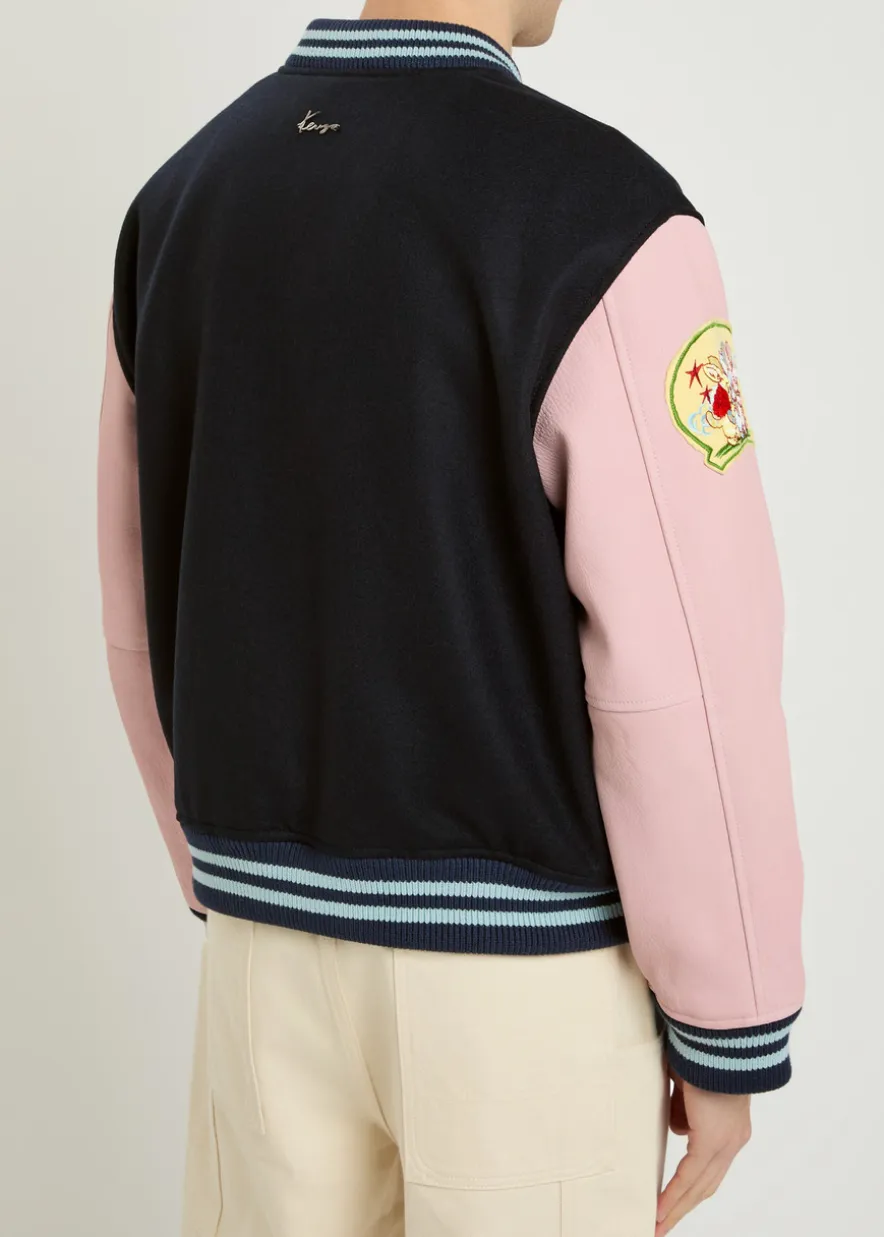 Badges appliquéd wool varsity jacket