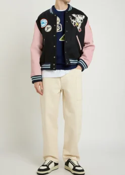 Badges appliquéd wool varsity jacket
