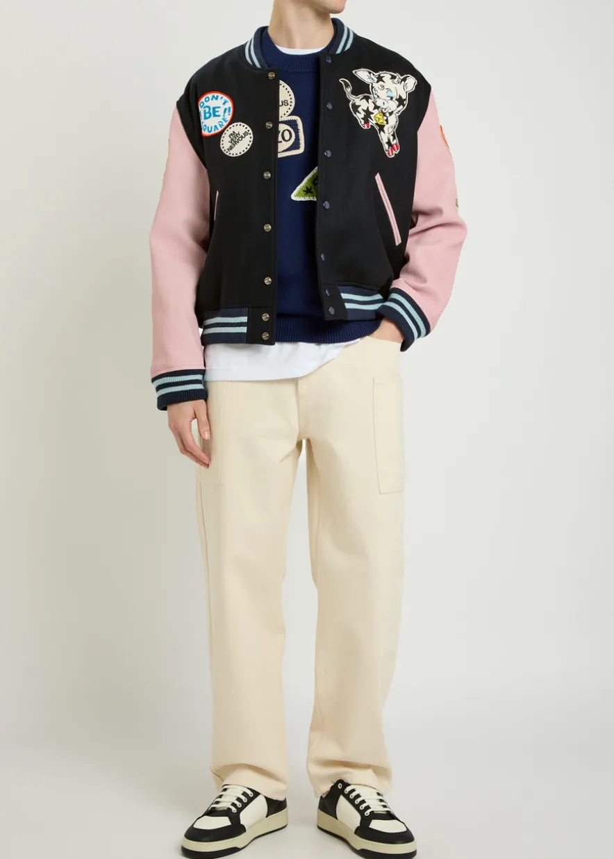 Badges appliquéd wool varsity jacket