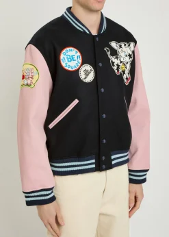 Badges appliquéd wool varsity jacket