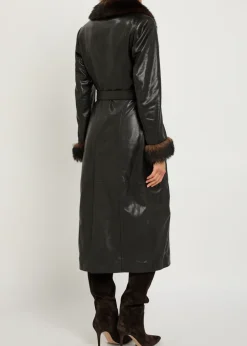 Baez fur-trim leather trench coat