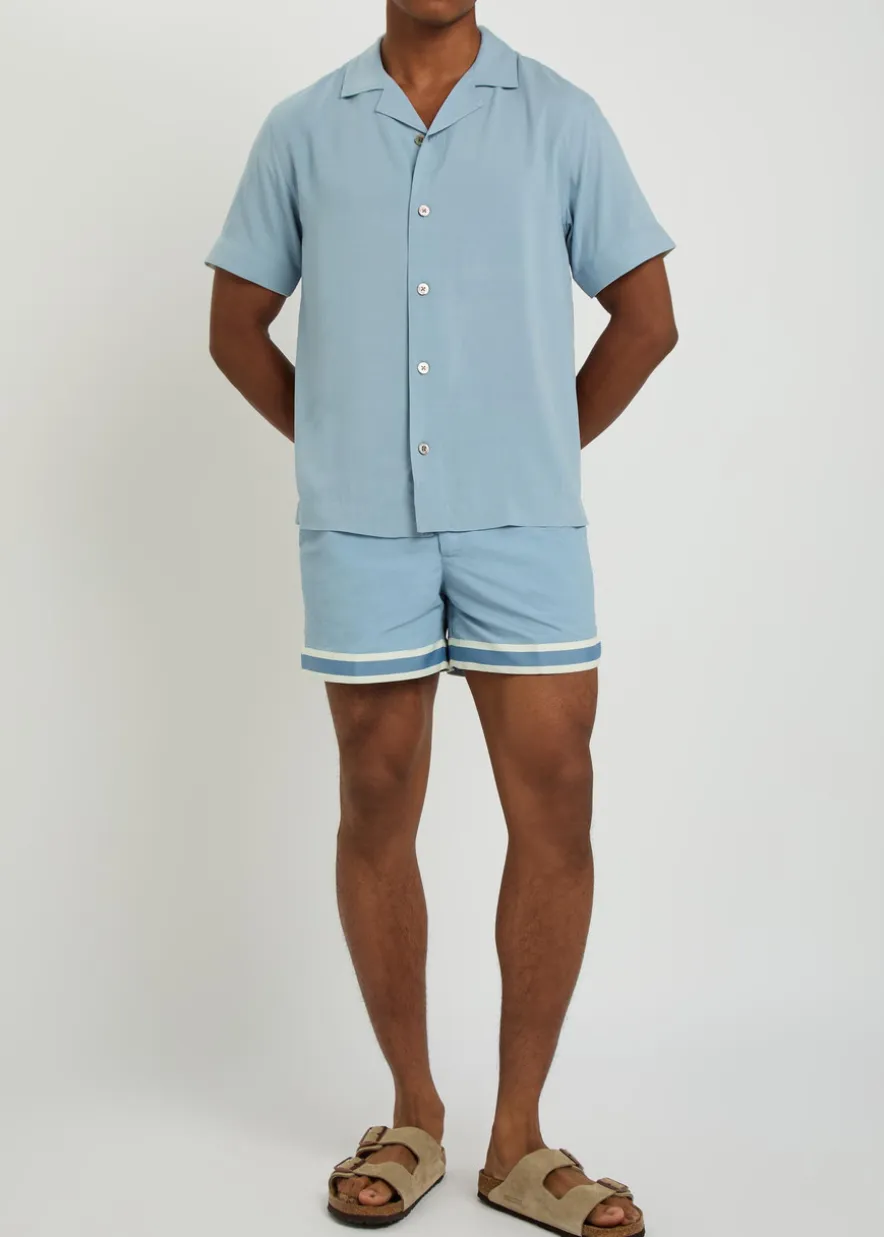 Baller striped poplin swim shorts