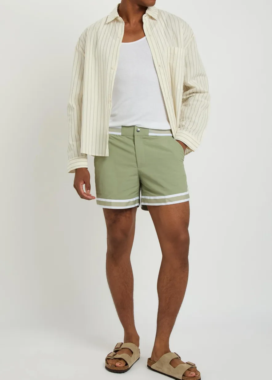 Baller striped poplin swim shorts